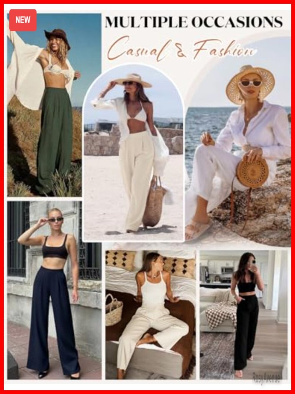 100% Cotton Wide Leg Palazzo Pants Elastic Waist Comfy Trousers - Picture 5 of 6